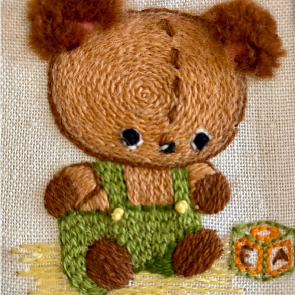 Vintage| Set of 3| 1970s Embroidered Crewel Bunny, Bear, Lamb Framed Nursery Art - Picture 2 of 4